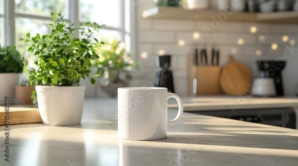 Obraz Empty White Mug on Kitchen Counter