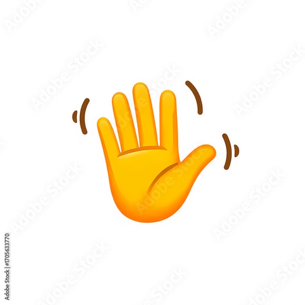 Fototapeta Waving hand emoji isolated on white background, a friendly greeting gesture