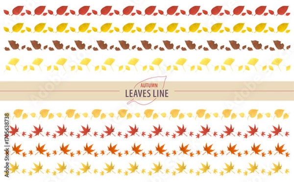Obraz 秋の木の葉水彩風ラインセット ｜秋、あしらい、紅葉、イチョウ、モミジ、飾り線、ベクター