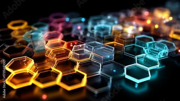 Fototapeta 光り輝く六角形のネットワーク