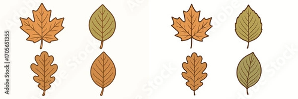 Fototapeta Stylized autumn leaves in various shapes and earthy colors, a beautiful collection representing the fall season