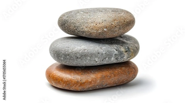 Fototapeta Stacked Smooth Stones Isolated on White Background for Relaxation