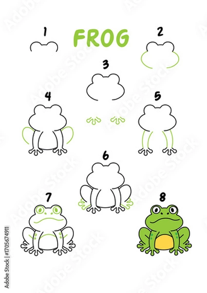 Fototapeta How draw Cute Frog easy step by step drawing