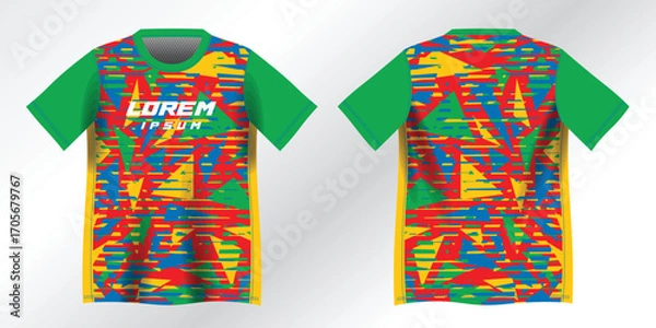 Obraz colorful abstract red blue green and yellow background pattern for sport jersey design mockup