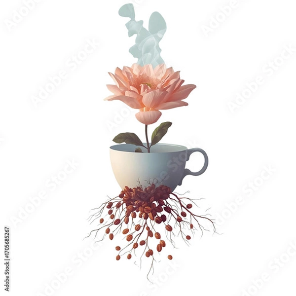 Obraz Blooming Brew: Coffee Roots and Flower in Harmony