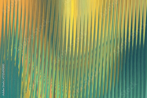Fototapeta Abstract vertical lines of yellow, orange, and teal create a textured, rippling effect, suggesting movement and depth