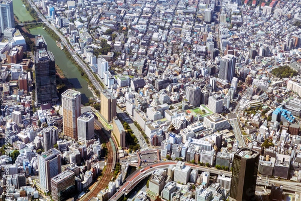 Obraz 飯田橋交差点上空から牛込神楽坂方向を空撮