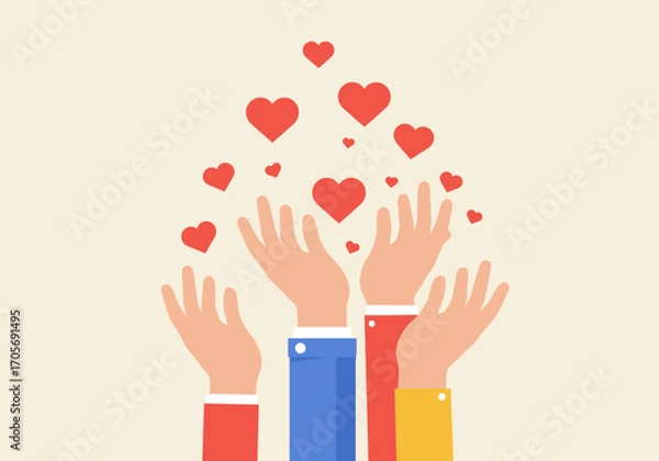 Fototapeta Hands reaching for hearts, love and support concept, vector illustration design for graphic and web design.
