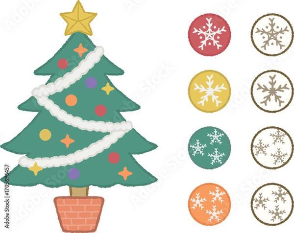 Fototapeta Christmas tree with snowflake ornaments illustration