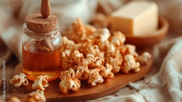Obraz An aesthetic poster with a caramel popcorn. 1