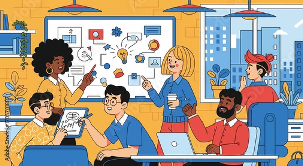 Fototapeta Diverse Team Brainstorming Ideas in a Modern Office Setting.