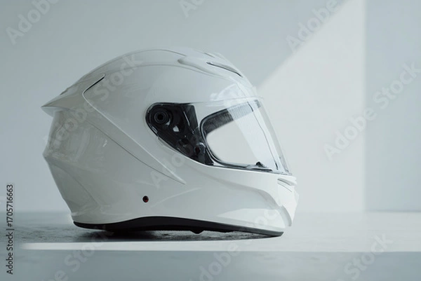 Fototapeta Modern sports helmet placed on a neutral background, blank space for custom design, ultra-realistic curves and details