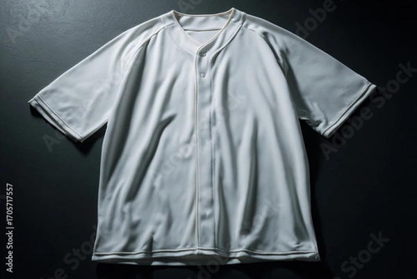 Fototapeta Plain sports jersey laid flat on a clean surface, blank fabric space for logo or team design, ultra-realistic stitching details