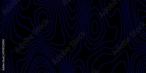 Fototapeta Clean and Modern Digital Topographic Map Background with Blue Contour Lines and Depth Effects on a Sleek Black Surface for Creative Design