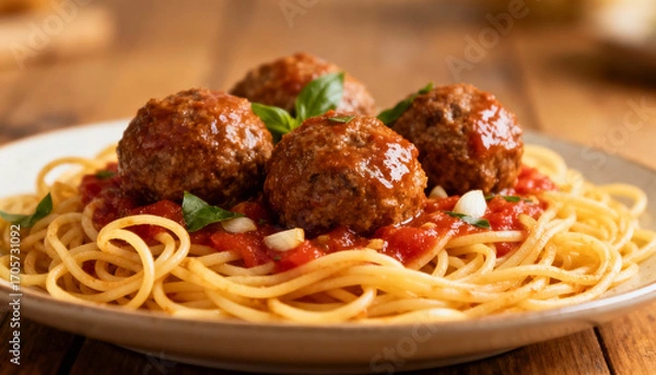 Fototapeta spaghetti with meatballs
