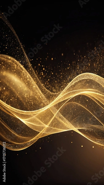 Fototapeta Elegant gold dust cloud forming gentle waves, creating mesmerizing visual effect against dark background, evoking sense of luxury and tranquility