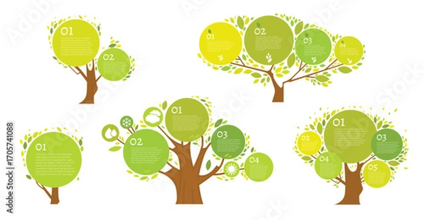 Fototapeta Eco infographic tree vector with green leaves, branches,