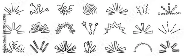 Fototapeta Decorative burst collection. Minimalist line art decorations with sparks, rays, stars, swirls