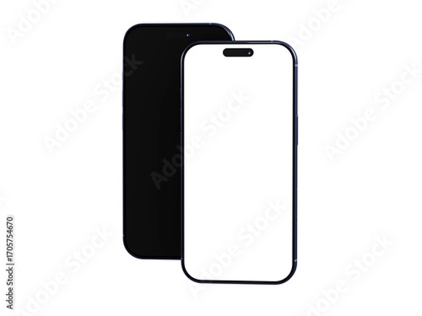 Fototapeta Clean, modern mockup of two smartphones, one with a black screen and one with a white screen. Perfect for app presentations.