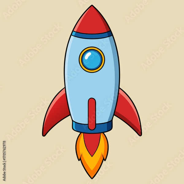 Fototapeta Cartoon rocket launching into outer space vector illustration