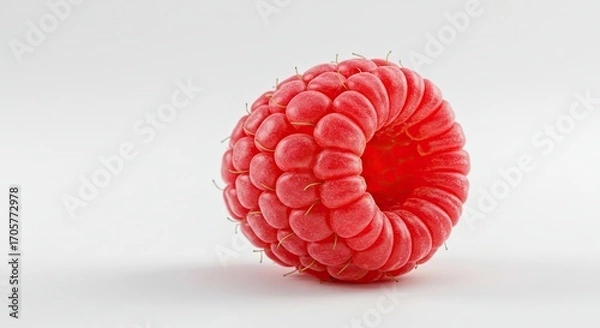 Fototapeta Vibrant Red Raspberry on White Surface Close-up Food Still Life