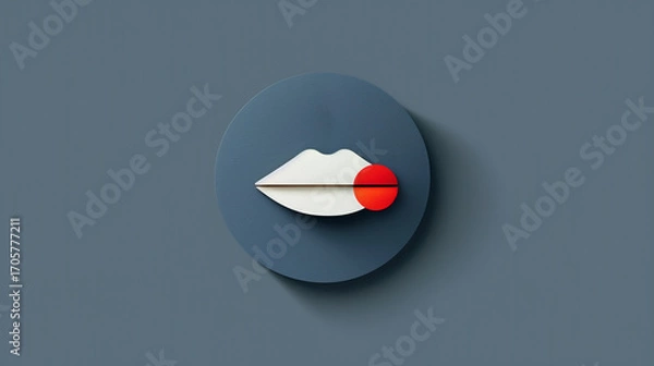 Fototapeta Minimal Medical Concept with White Lips and Red Spot Representing Cold Sore Outbreak