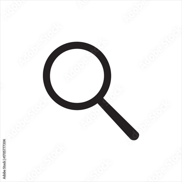 Fototapeta A black handle on an isolated magnifying glass with a zoom lens search icon on a white background