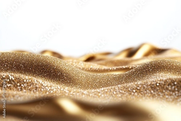 Fototapeta Golden Glamour: A mesmerizing close-up captures the glistening allure of cascading golden fabric, its textures and folds bathed in soft, diffused light.