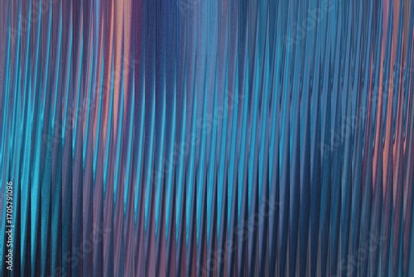 Fototapeta A textured background with vertical ribbed patterns in shades of blue, teal, and hints of pink and orange, creating a shimmering, abstract effect