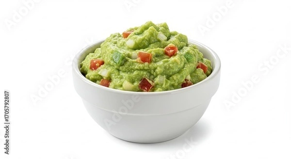 Fototapeta Fresh Green Guacamole Dip in White Bowl on Isolated Background