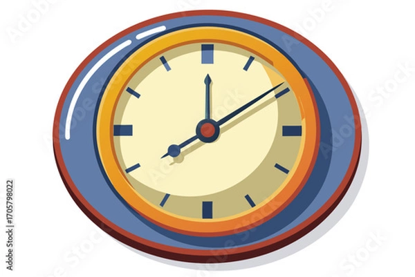 Fototapeta Charming Round Wall Clock with Blue and Gold Accents Depicting Morning Time