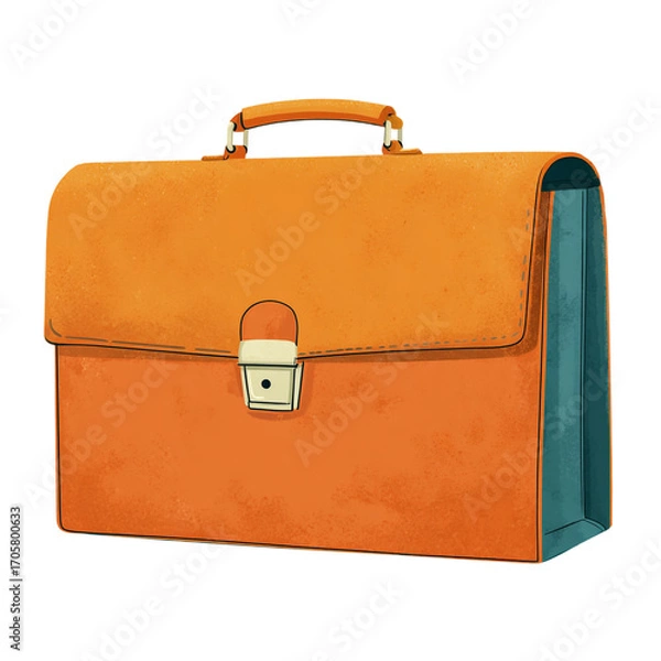 Fototapeta Illustration of orange briefcase with handle and lock isolated on transparent background