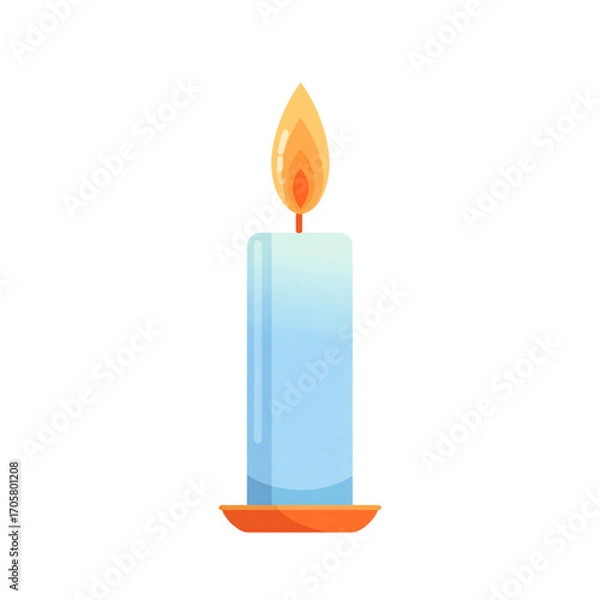 Fototapeta Illustration of burning candle with bright flame on a stand isolated on transparent background