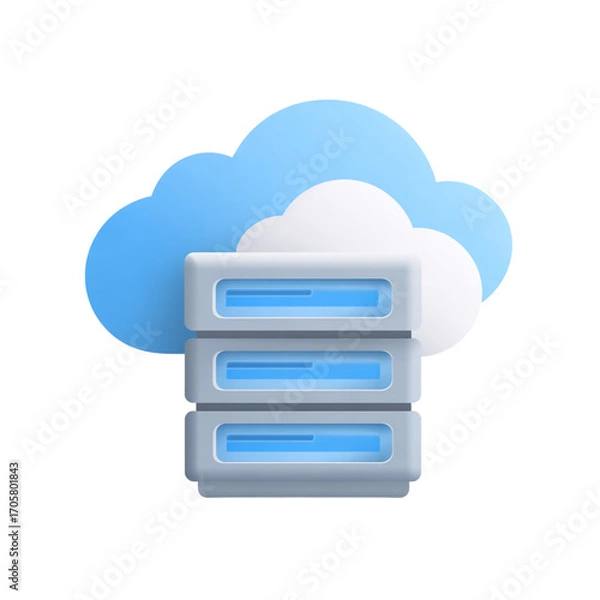 Fototapeta Illustration of cloud data server isolated on transparent background 