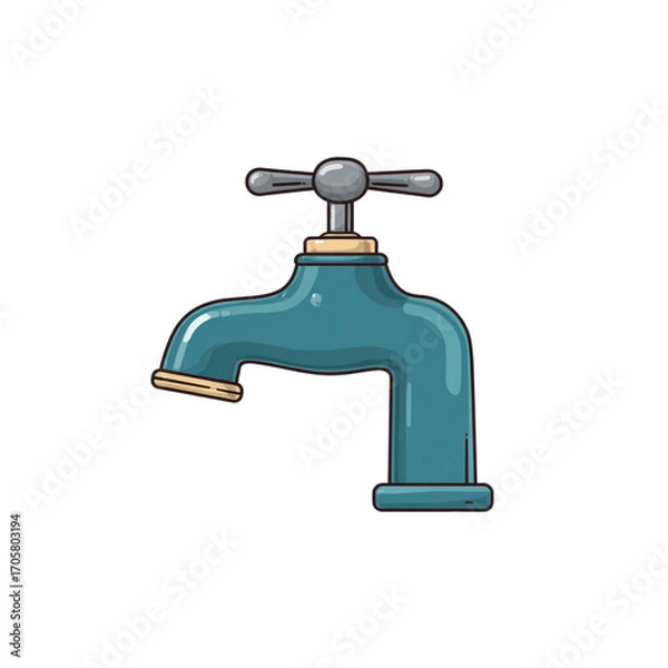 Fototapeta Illustration of cartoon faucet with cross handle isolated on transparent background