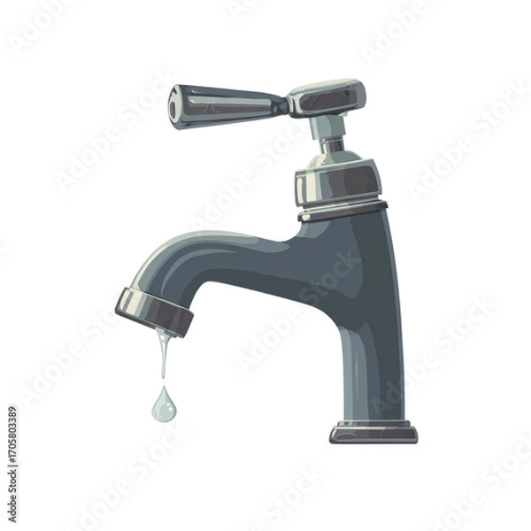 Fototapeta Illustration of metal faucet with lever handle isolated on transparent background