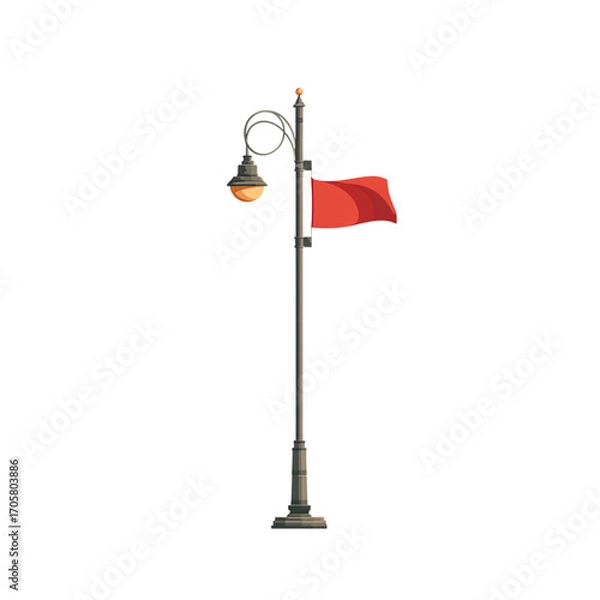 Fototapeta Illustration of red flag on a street lamp isolated on transparent background