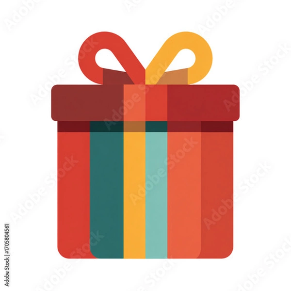 Fototapeta Illustration of colorful gift box with ribbon isolated on transparent background 