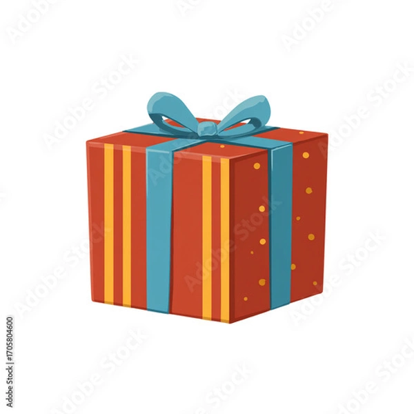 Fototapeta Illustration of red gift box with blue ribbon isolated on transparent background 