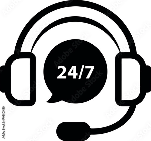 Obraz 24/7 Customer Support Icon – Headset with Chat Bubble Vector