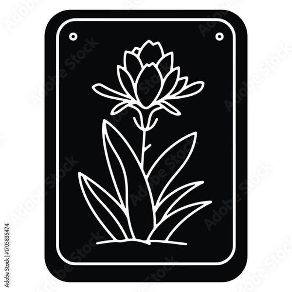 Fototapeta Minimalist Black and White Flower Illustration in a Rectangular Frame Modern Botanical Design Artful Floral Decoration