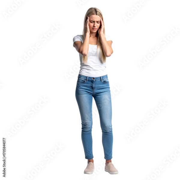 Fototapeta A beautiful young woman in a coat with an elegant smile is talking on the phone