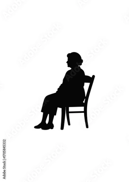 Fototapeta Vector silhouette of elderly grandmother sitting on a chair