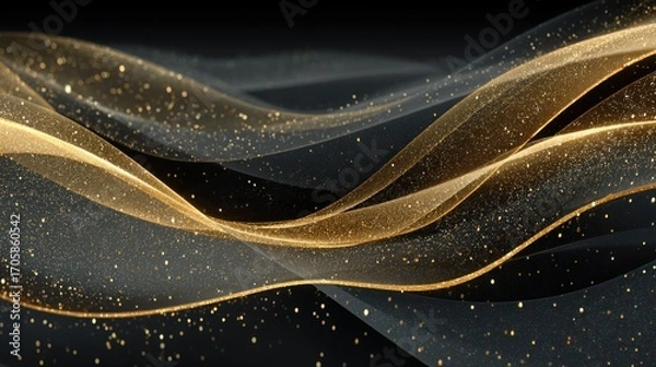 Fototapeta Elegant abstract background with gold sparkles and flowing ribbons of gold dust