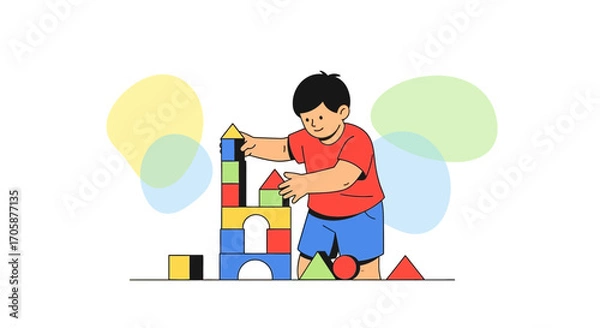 Obraz Creative Child Building Colorful Blocks, Embracing Playful Construction and Development