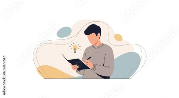 Obraz Creative Ideas: A Person Writing And Thinking Expresses Their Brightest Thoughts