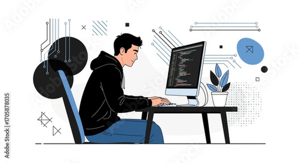 Obraz Creative Professional Working On Code With Modern Technology and Abstract Backdrops