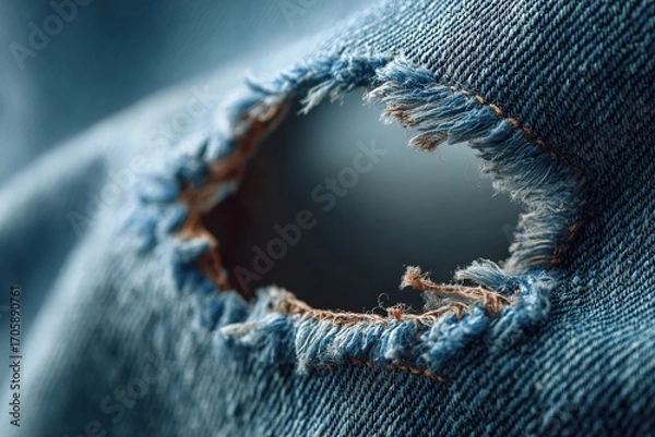 Obraz Close Up of Distressed Blue Denim with a Hole