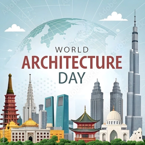 Fototapeta World Architecture Day Celebration with Modern Buildings and Design