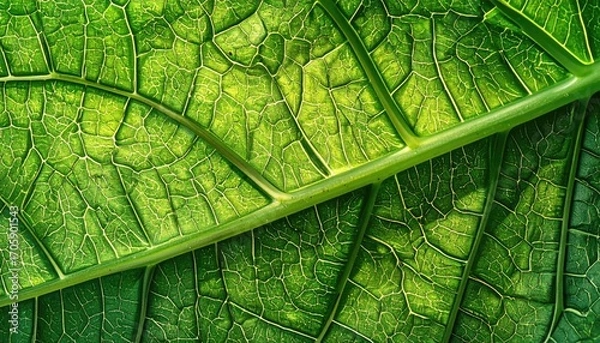 Obraz Detailed Macro Shot of a Green Leaf with Visible Veins and Texture Background